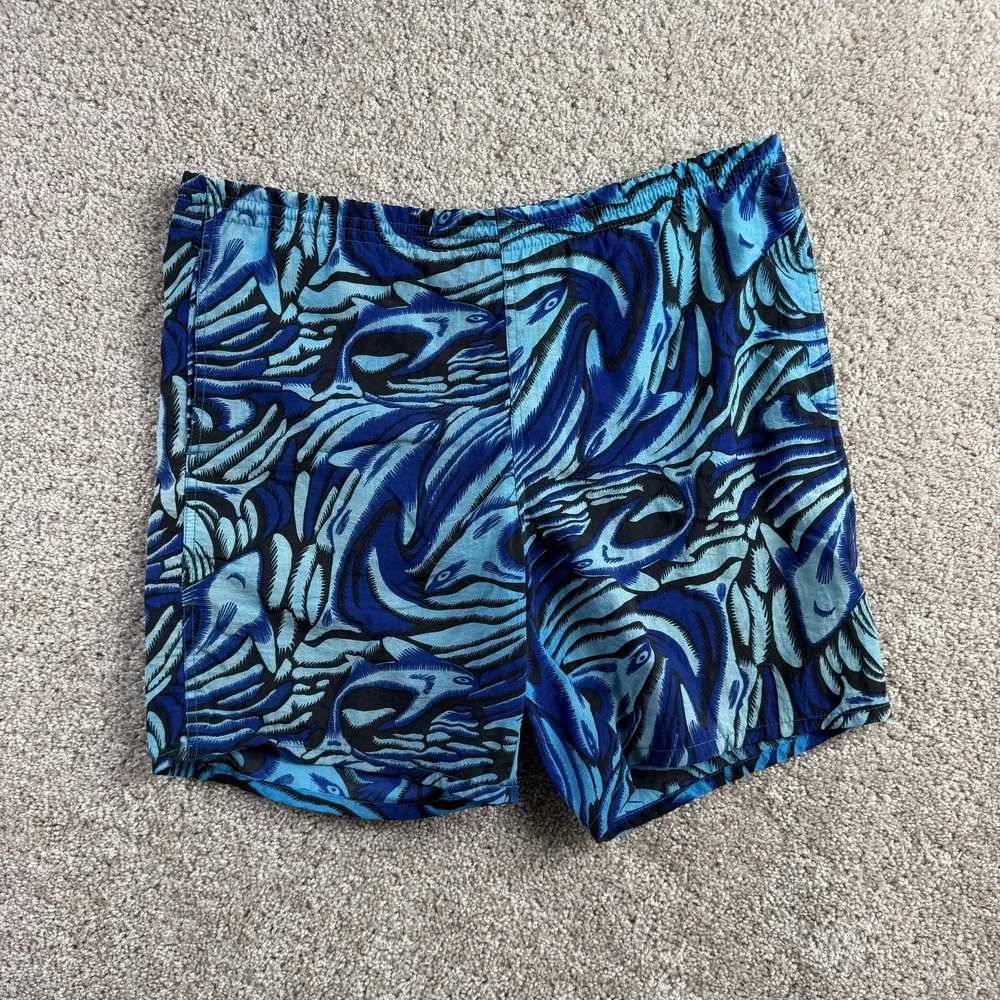 Vintage Lacoste Swim Shorts Mens Medium Blue Dolphin Print Lined Trunks Beach